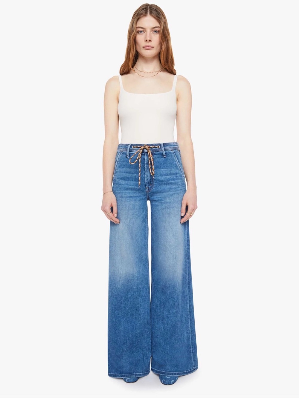 MOTHER Wide Leg Jeans with Rope Belt - Medium Blue NWOT - minor flaw